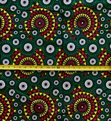 African Fabric/ Ankara – Green, Red, Yellow ‘Luxor Dynasty’, YARD OR WHOLESALE