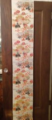 ANTIQUE SILK JAPANESE OBI FABRIC OFF WHT RED CORAL GRN BLK METALLIC GOLD SILVER