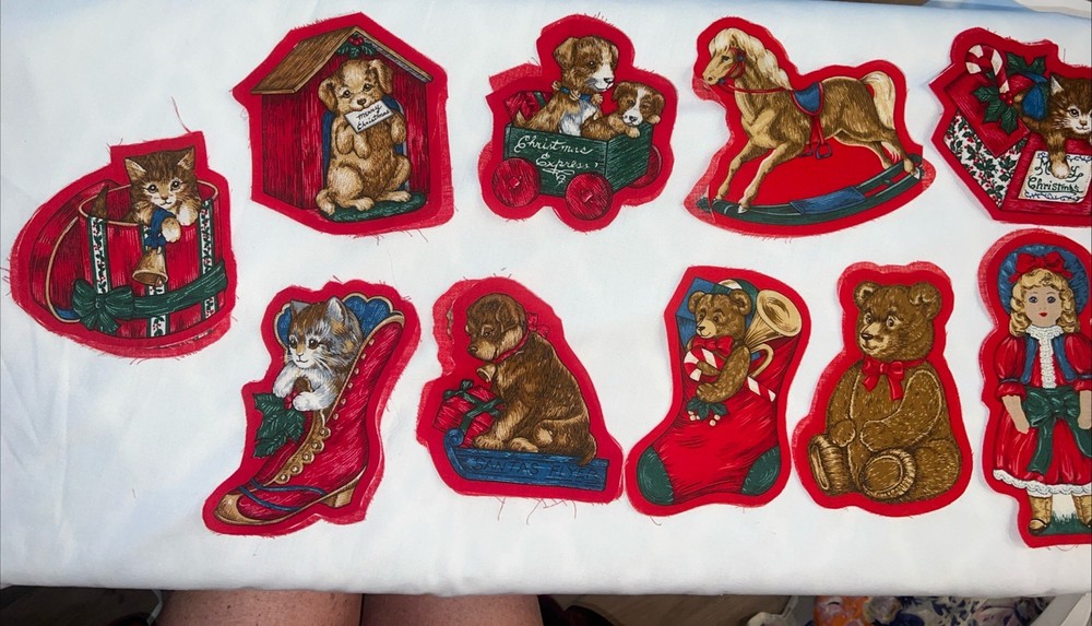 VTG Christmas Fabric Pillow Cut Out Ornaments Ready To Sew And Stuff Lot Of 10