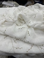 Luxury Leaf Embroidered Faux Linen Fabric 50” By The Yard Drapery