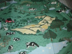 Vintage WAMSUTTA Fabric Country Farm Red Barns Cows Chickens cotton 2.66 Yards