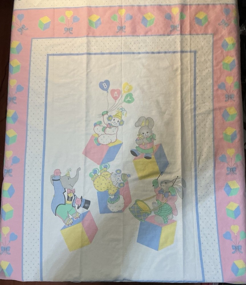 Baby Circus Theme TWO Fabric Panel Bunny Clown Elephant Building Blocks Nursery