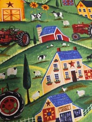 Farmland, Green, Cheryl Bartley Print, Cotton, 4 YARDS, Tractors, Barns, Cows,