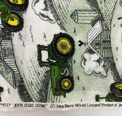 Vintage John Deere Tractor Fabric 44 in w x 33 in l Remnant Cotton Barn Green