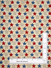 Patriotic Red Beige Blue Stars Fabric American Honor Cotton Blank Textiles Yard