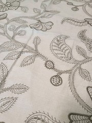 G P & J Baker Fabric Sample Linen Brown Embroidered Floral 18″ X 18″
