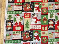 Winter Greetings Santa Owl Patch Snowman Christmas Fabric 23″ Repeat #4212