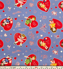 Holly Holderman Heart Toss Valentines Retro Girls Cotton Fabric Remnant 27″x43″