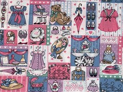 By 1/2 Yd VTG 1994 Fabric Traditions Doll Dresses Hats Shoes Cotton Fabric BTHY