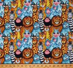Cotton Jungle Safari Animals Giraffes Zebras Lions Fabric Print by Yard D468.45