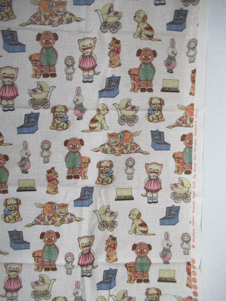 PAPER DOLLS &ANIMALS Sheryl Ray Marquez #28119 Windham COTTON FABRICS VTG 13″X