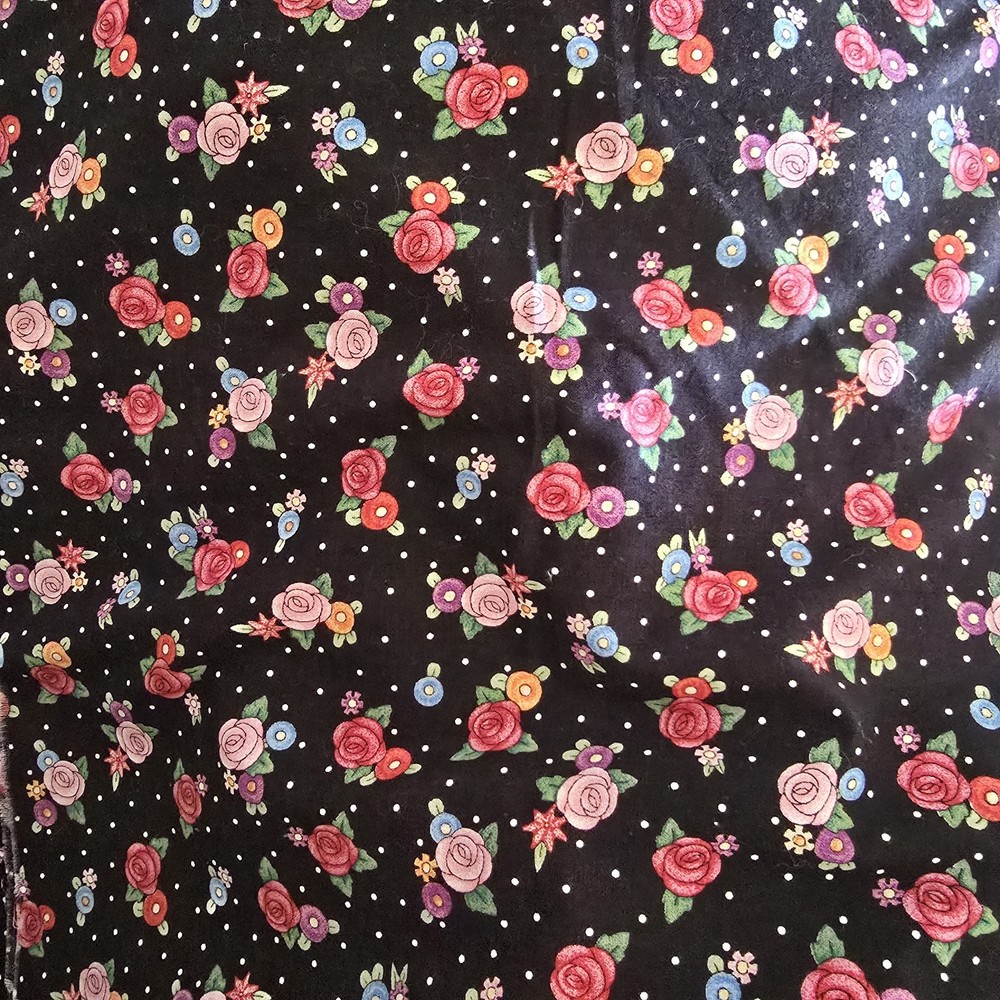 Mary Engelbreit Vintage 2001 Cranston Fabric Black Cabbage Roses 3 1/2 Yards