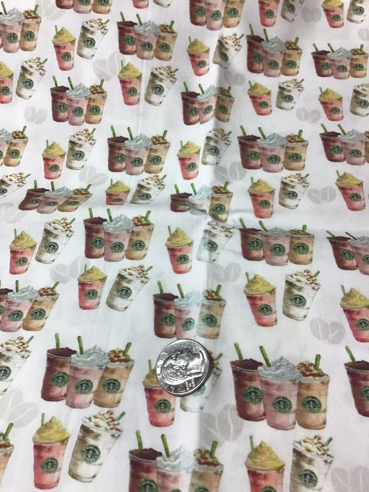 1 Yard Custom Cotton Woven Fabric Starbucks Coffee 36” X 54”