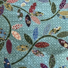 WIDE Teal Turquoise Geometric Floral Patchwork Leaves Vines Fifth 5th Avenue 3y