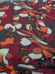 Brown, Orange, Red Mod Floral Chiffon Apparel Fabric Remnant – 1 Yards x 58″