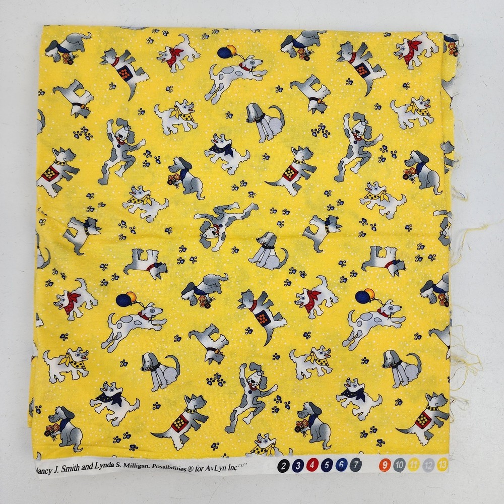 Vtg AvLyn Cotton Quilting Fabric 1.11 Yards 40×44″ Yellow Schnauzer Terrier Dogs
