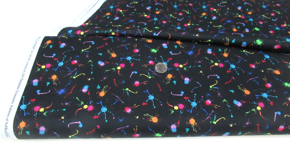 Timeless Treasures quilt-craft fabric PAINTED SPLASH DOTS black 2 yds (cd-3824)