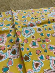 Vintage 60s 70s Sateen Mustard Hippie Love Hearts Mod Gogo Fabric Remnant 44×52