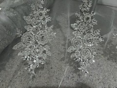 Silver White Heavy Beaded Sequins Embroidery Bridal Lace Fabric 50” Width 1 Yard