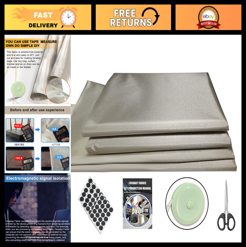 43″ W x 118″ L Military Grade Faraday Fabric – Conductive Material Blanket, 3 Ya
