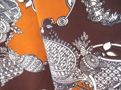 FABRIC Vintage 70s Brown Orange floral one way stretch fabric 124cm wide x 2.9me
