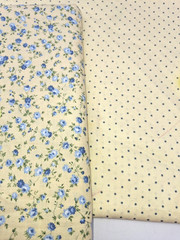 VTG Fabric Cotton Quilting 57×45″ Joan Kessler Mini Blue Floral on Pastel Yellow