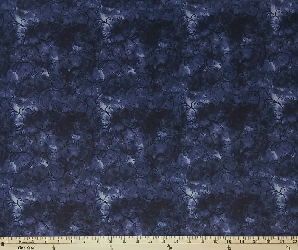 108″ Wide Elegance Navy Swirls Quilt Backing Cotton Fabric Print by Yard D262.29