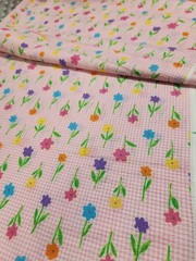 Rare Tandem Textiles Retro Lightweight Gingham Flower Print Fabric Cotton Yard