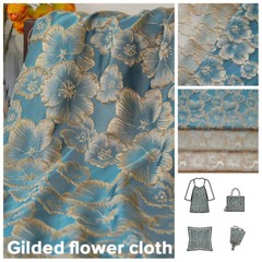 1M Jacquard Gold Embossed Bubble Cloth Fabric Soft Elegant Skirt Dress Material