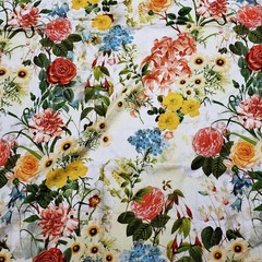 Colorful Floral Cotton Sateen Fabric 4y X 58″