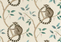SANDERSON CURTAIN FABRIC DESIGN Ringtailed Lemur 3.6 METRES GREY LINEN BLEND
