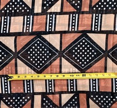 African Print, Chiffon Fabric – Black, Brown, Beige “Soro Soke”, ~2 Yards