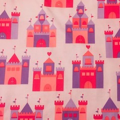 Princess Castles in Pink & Purple fabric Cotton Material By the Half Yard