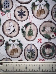 Christmas Holiday Theme Ornaments Wood-Cut Miniatures Fabric FAT QUARTER, FAT 8