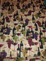 Wine Fabric 100% Designer Cotton – Grapes – Wine Bottles – Wine Glasses