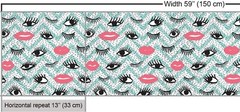 NEW Lunarable Makeup Lips and Eyelashes Decorative Fabric 3 Yards L 108″X W 58″