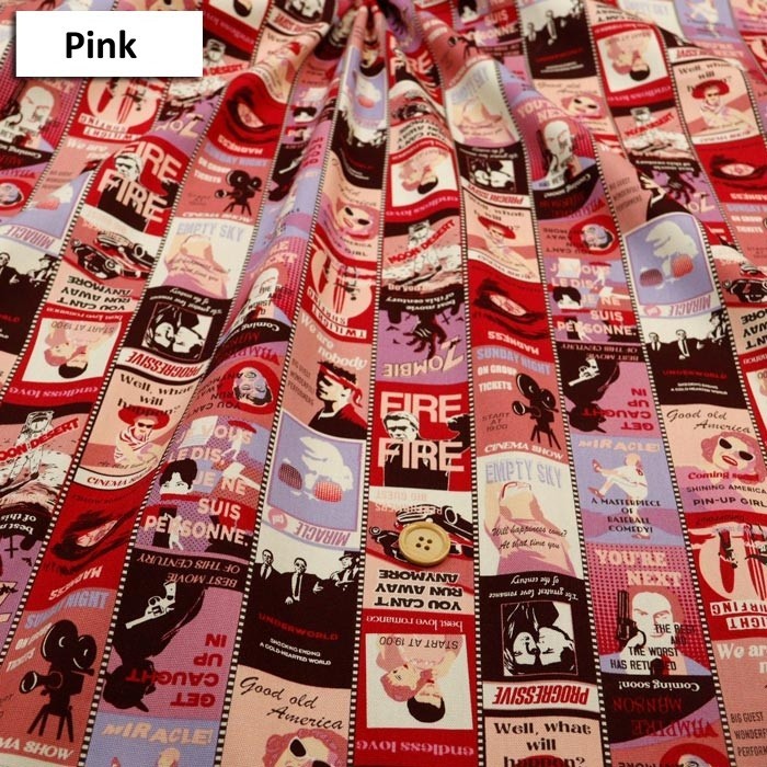 Cinema Film Retro Oxford Cotton Fabric W110cm Made in Japan Sold per 50cm