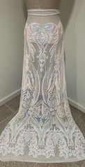 WHITE PINK BLUE Iridescent 4way stretch sequins Lace fabric 50” Width 1 Yard