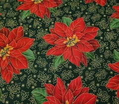 26″ Poinsettia Print Quilting Treasures Red Gold Poinsettia on Hunter Green