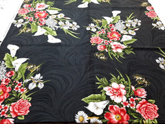 1 1/2 yds Magnificent Blooms 6782 JackieRobinson Benartex Fabric Black Red White