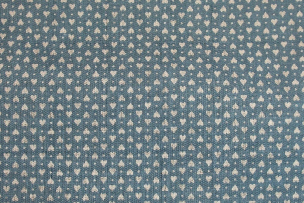 Fabric 100% Cotton YARDAGE CREAM HEARTS AND DOTS IN STRIPES ON POWDERED BLUE