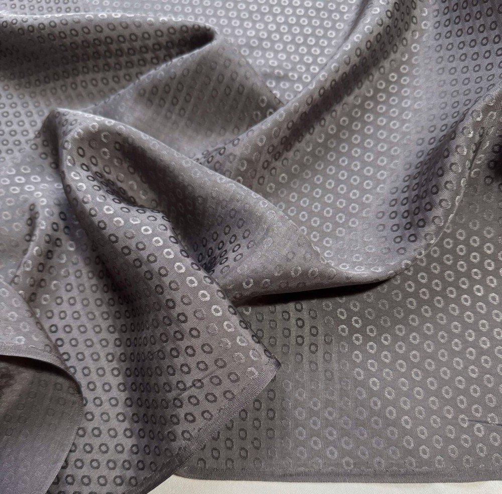 Charcoal Gray Geometric Circles – 100% Silk Jacquard Fabric