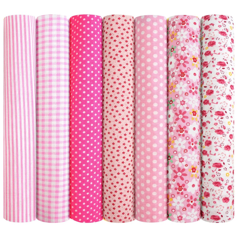 7pcs Cotton Sewing Fabrics, 50 x 50 cm DIY 50 x 50 cm, 7 Pieces Pink