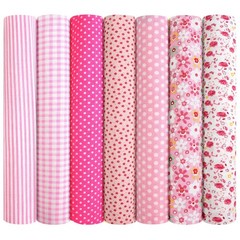 7pcs Cotton Sewing Fabrics, 50 x 50 cm DIY 50 x 50 cm, 7 Pieces Pink