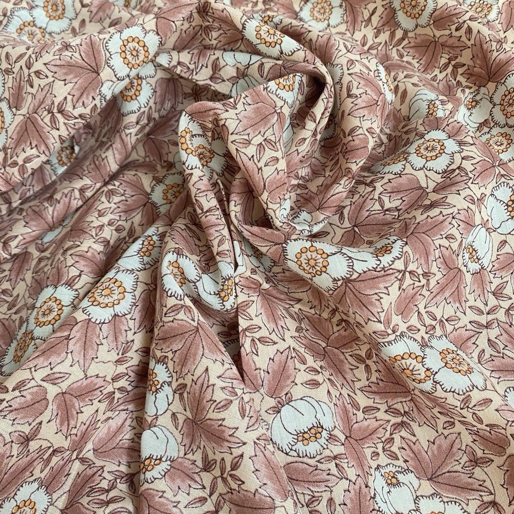 Mauve Pink Floral Lightweight Poly Cotton Blend Fabric 2 Pieces