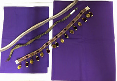 Purple Fabric Remnants With 3 Trim Pieces Purple Brown Maroon Green NEW