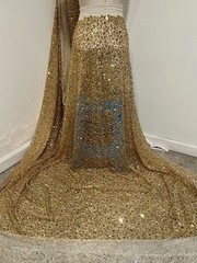 Yellow Gold Beaded Sequins Embroidery Bridal Lace Fabric 50” Width Sold By Yard