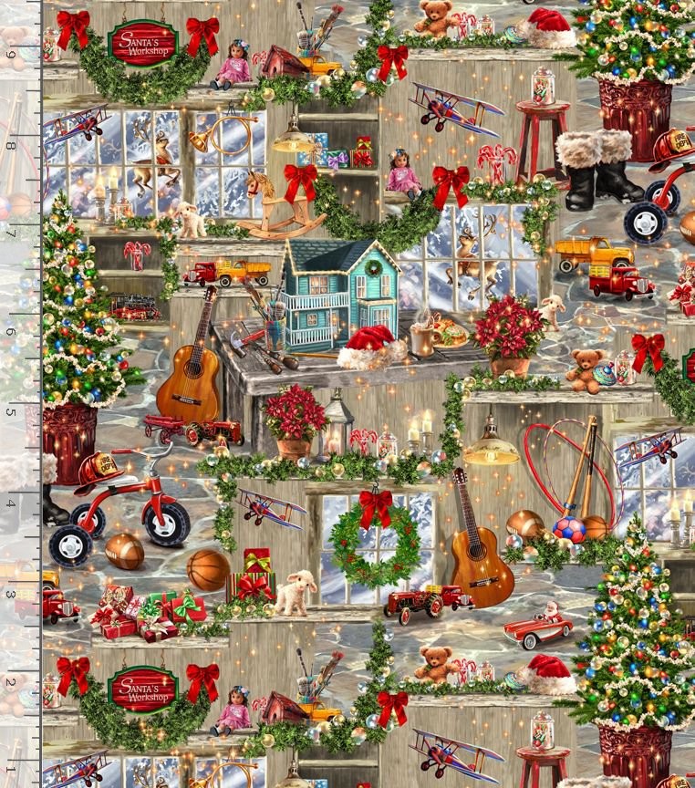 Christmas Fabric | Holiday Favorites Santa Workshop | Timeless Treasures YARD