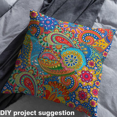 Boho Fabric by the Yard, Paisley Floral Upholstery Fabric, Colorful Retro Decora