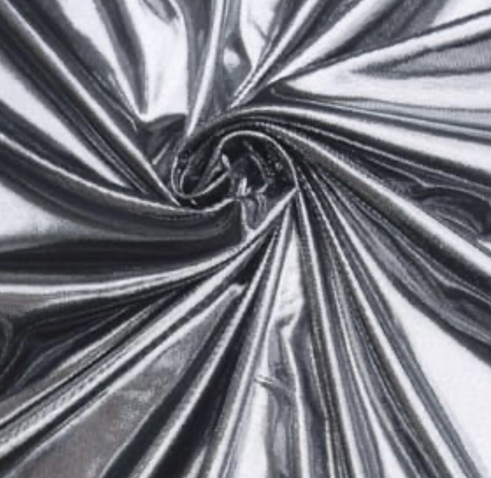 Silver Black Metallic Stretch Spandex Lame Fabric 56” With Sold By The Yard